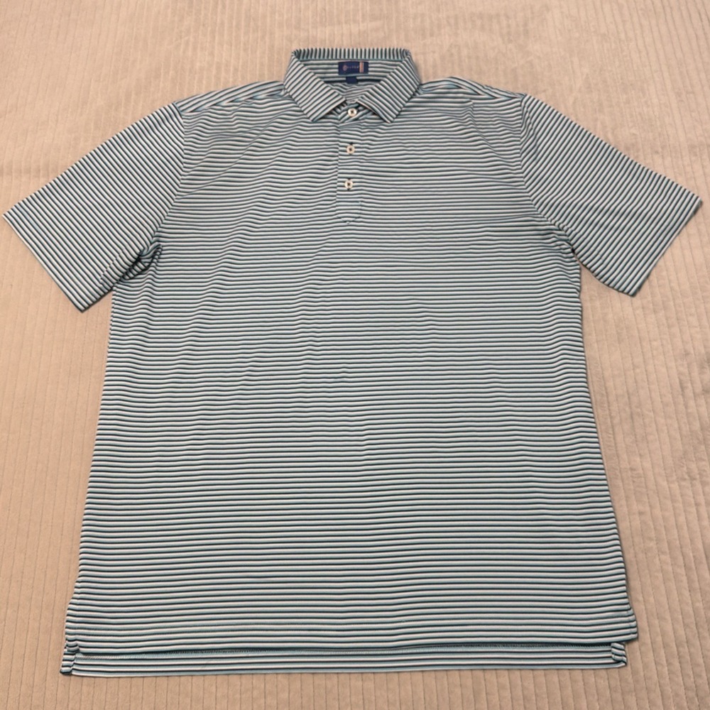 Stitch Golf Polo Shirt Mens Large Blue White Striped Performance Short Sleeve L